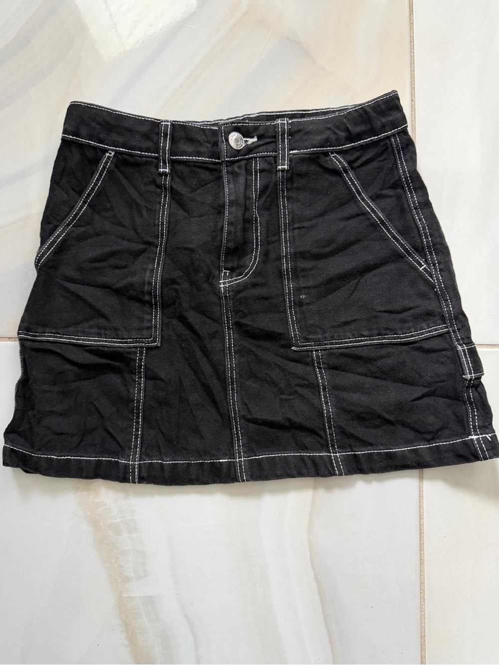 Primark Black Mini Skirt with White Contrast Stitching